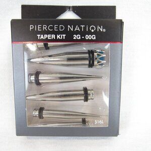 Pierced Nation Stainless Steel Taper Kit 2G - 00G 316L Faux Blue Gem